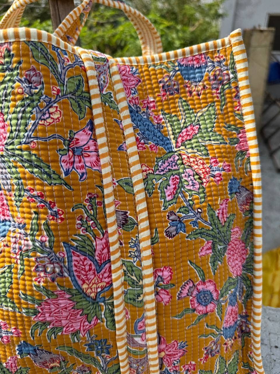 Quilted Floral Printed Tote Bag