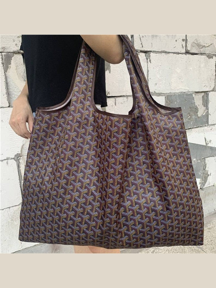 Foldable Large Capacity Shoulder Shopping Bag: COFFEE