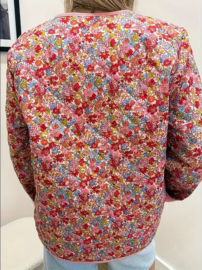 Pink Floral Print Quilted Jacket