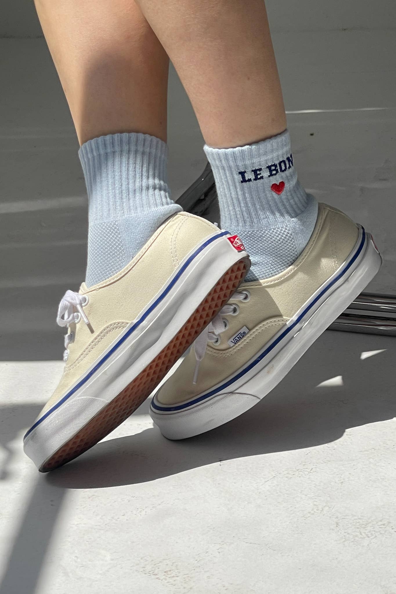 Embroidered Crew Socks: SKY BLUE