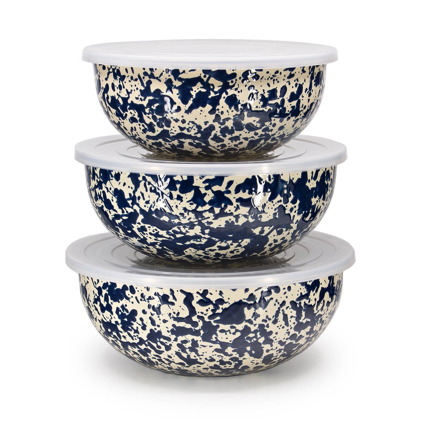 Splatter Enamelware Covered Multi-Purpose Bowl Set: Navy and Cream Splatter