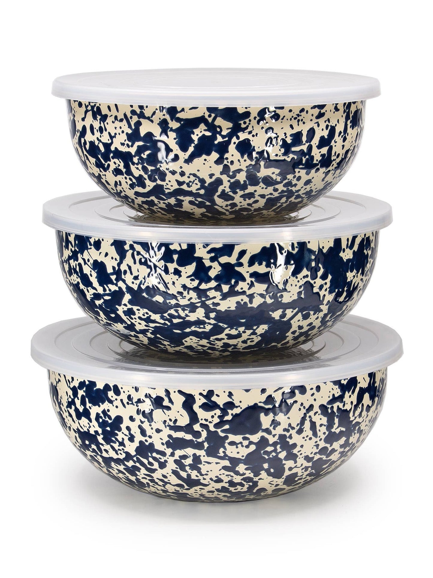 Splatter Enamelware Covered Multi-Purpose Bowl Set: Navy and Cream Splatter