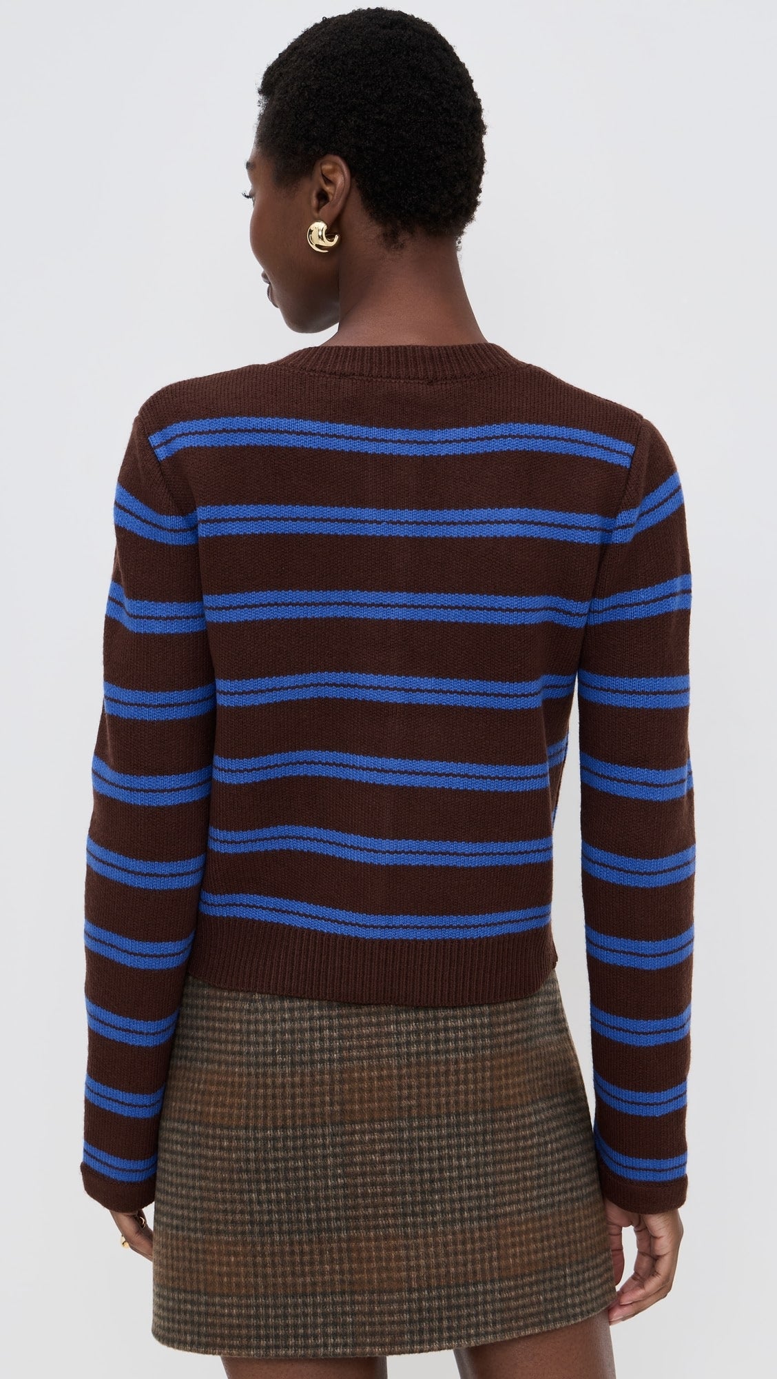 English Factory Blue and Brown Gold Striped Cardigan