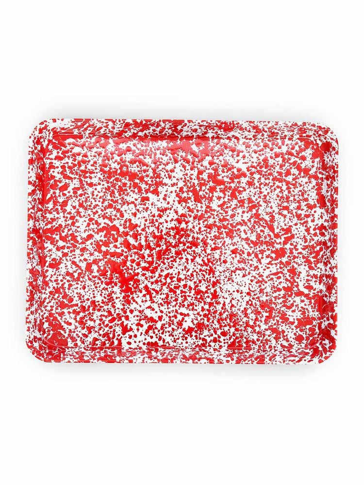 Splatter Enamelware Large Rectangle/Jelly Roll Tray: Red Splatter