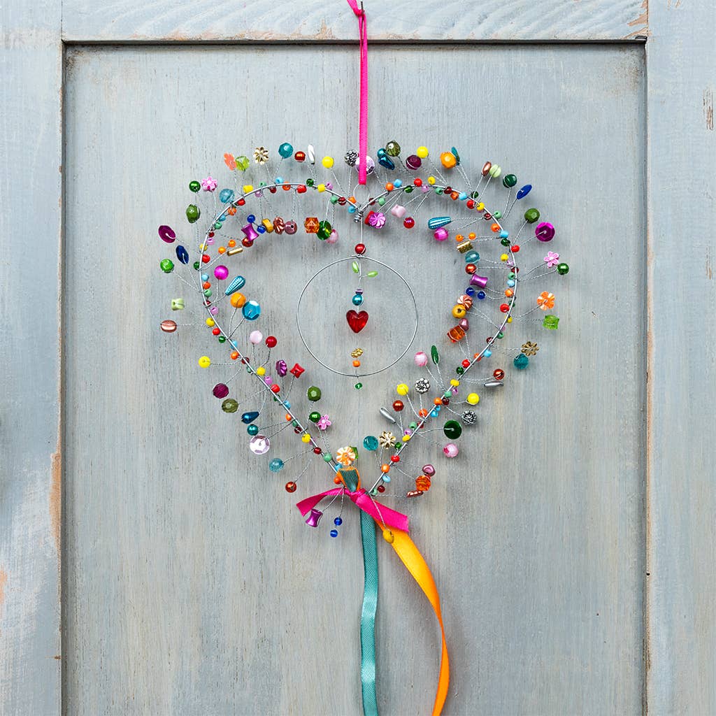Handmade beaded heart decoration - 17x17cm