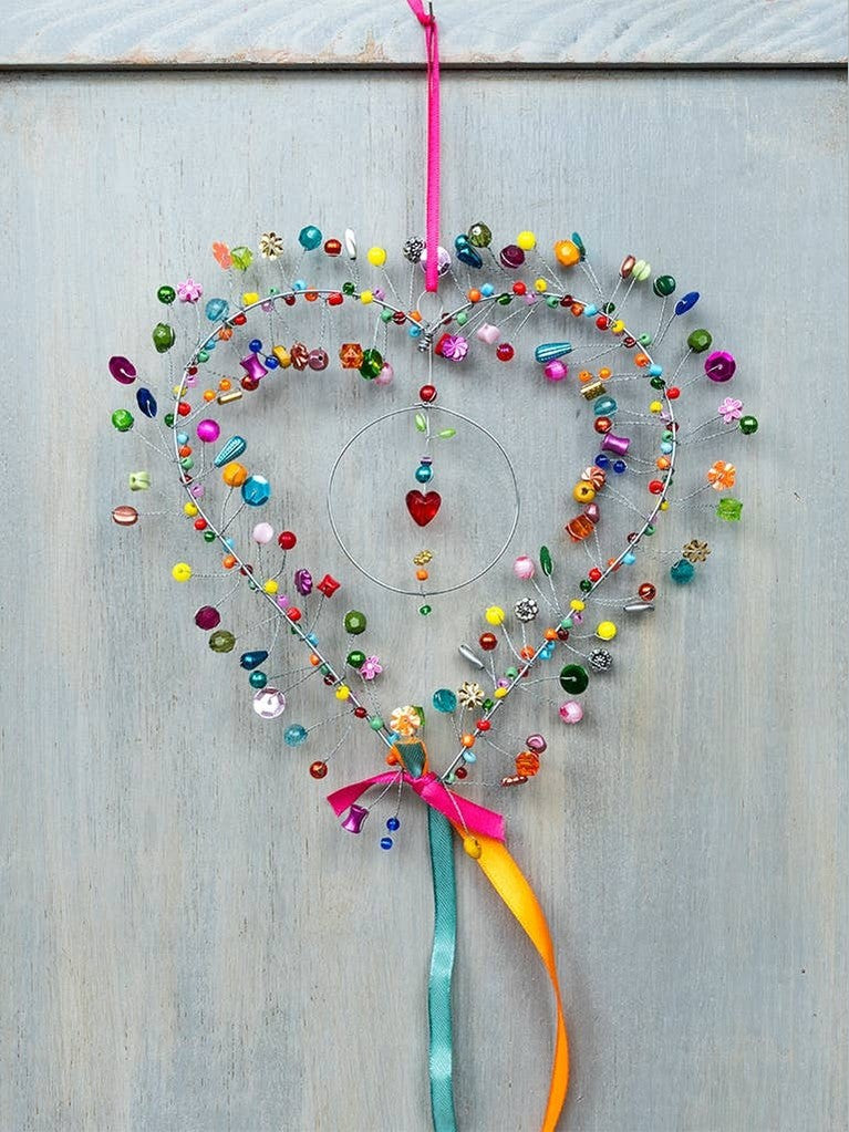 Handmade beaded heart decoration - 17x17cm