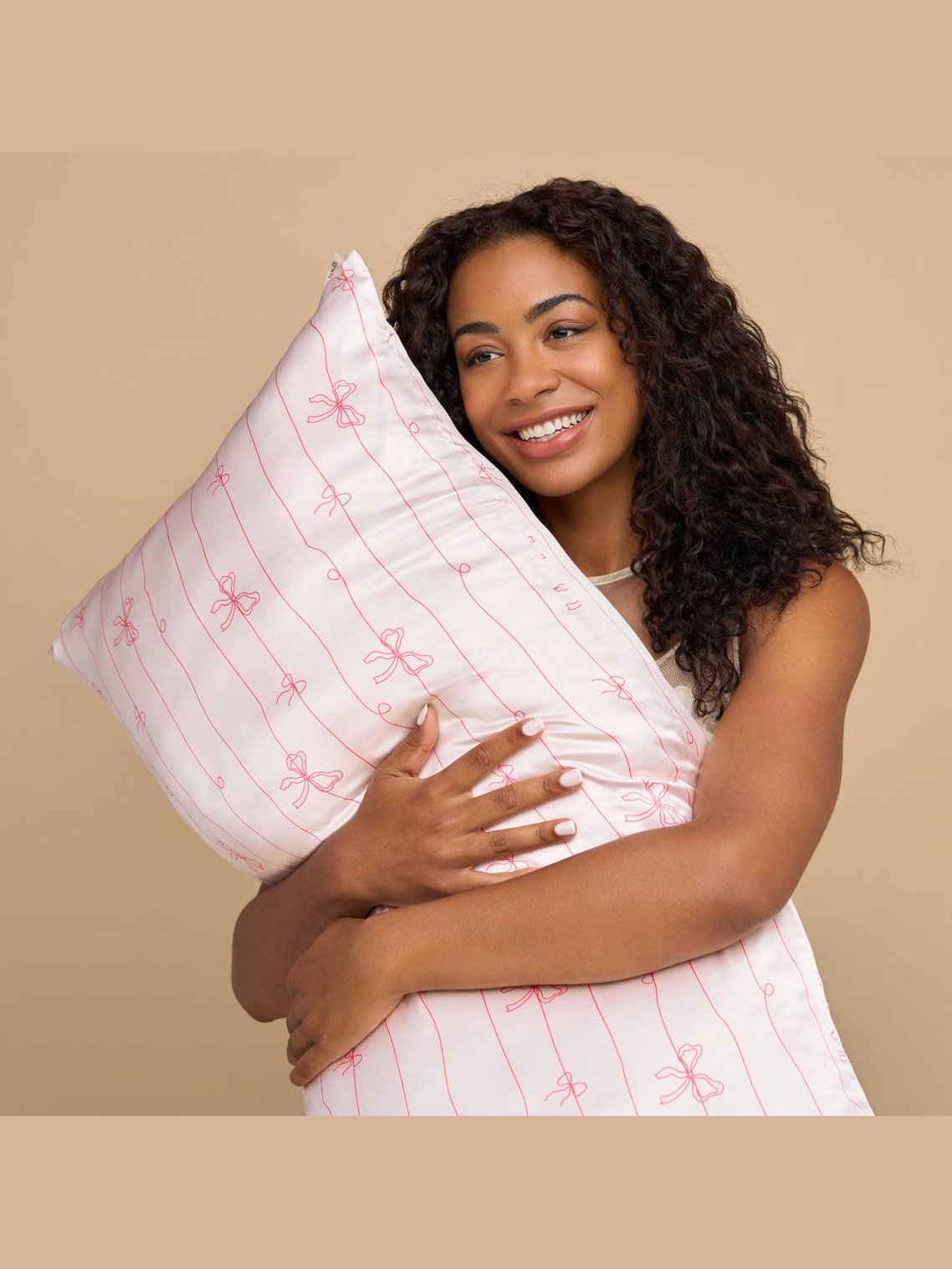 Holiday Satin Pillowcase in Striped Bows