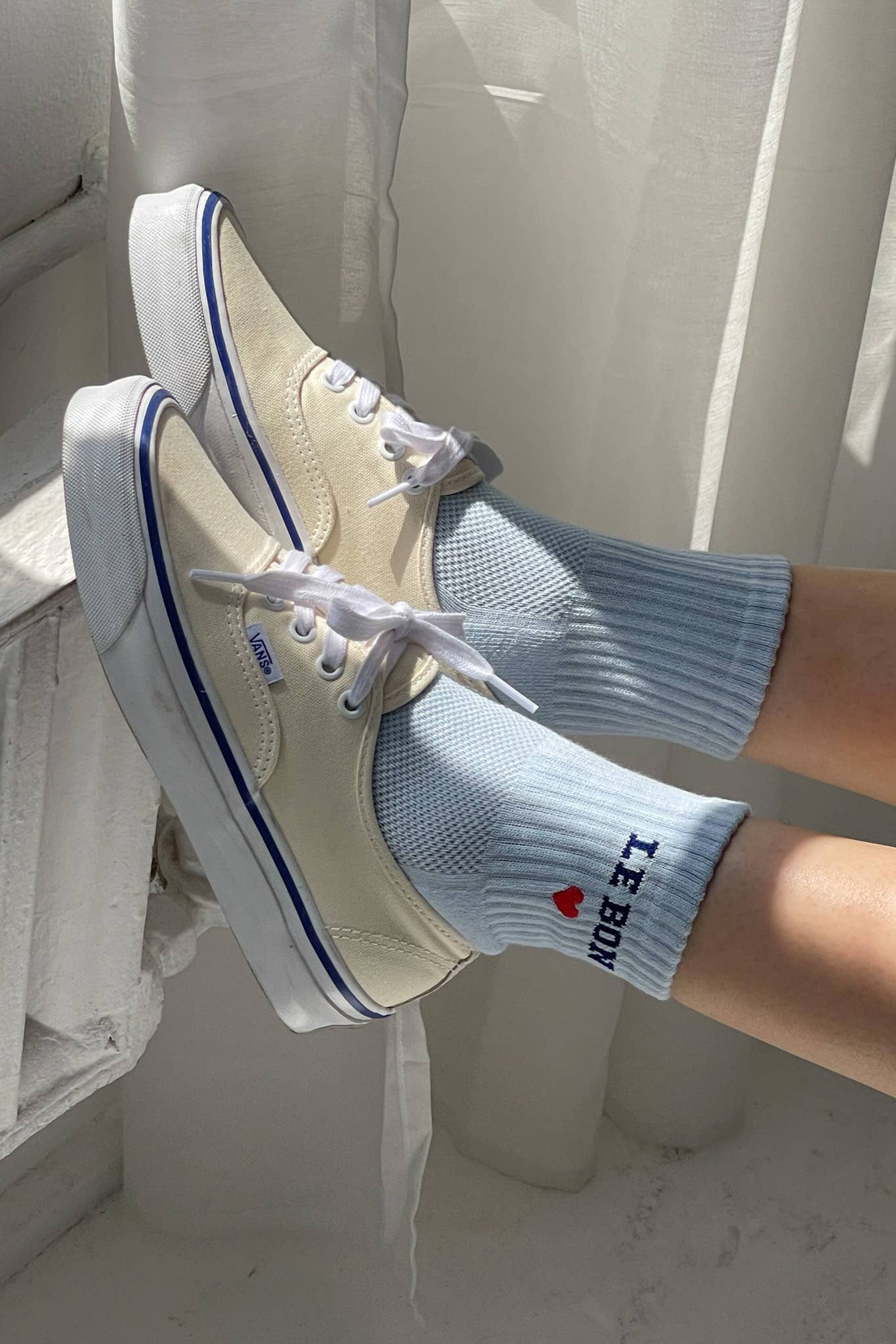 Embroidered Crew Socks: SKY BLUE