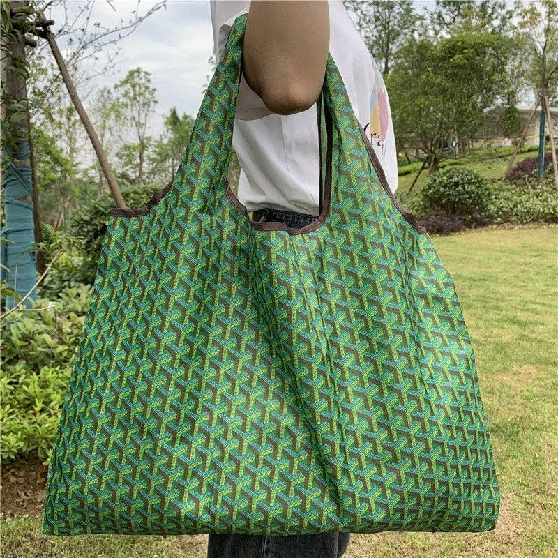 Foldable Large Capacity Shoulder Shopping Bag: GREEN