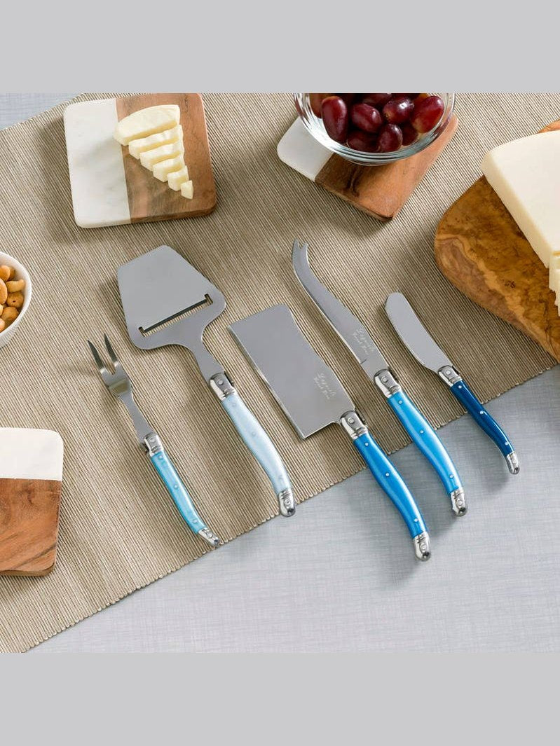 Laguiole 5 Piece Cheese Knife, Fork & Slicer Set (Blue)