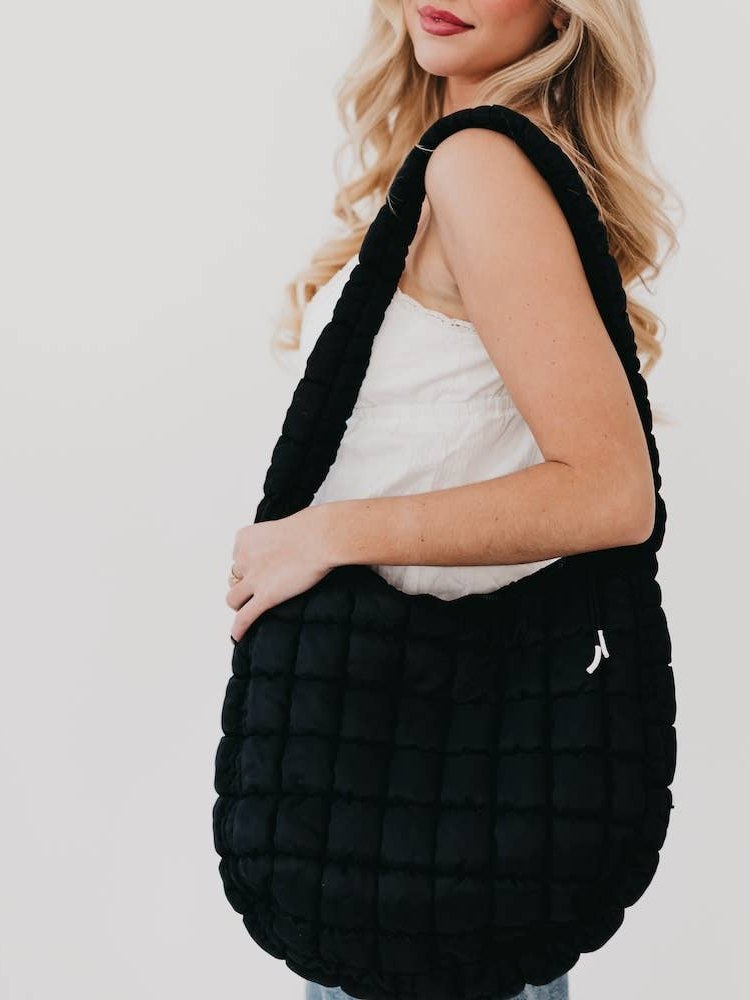 Carmen Quilted Hobo Tote Bag: Black