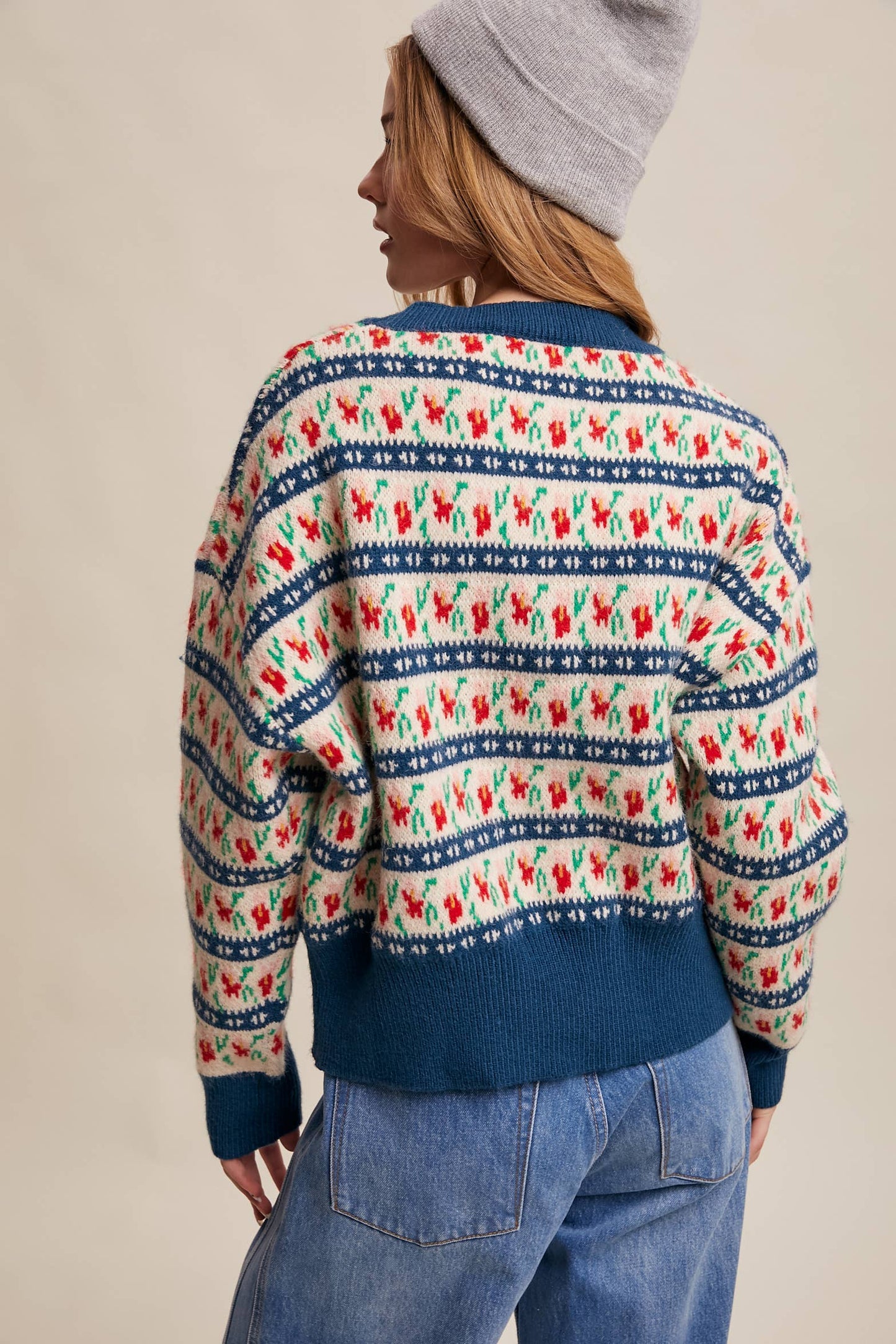 Floral Knit Sweater (Teal Color)