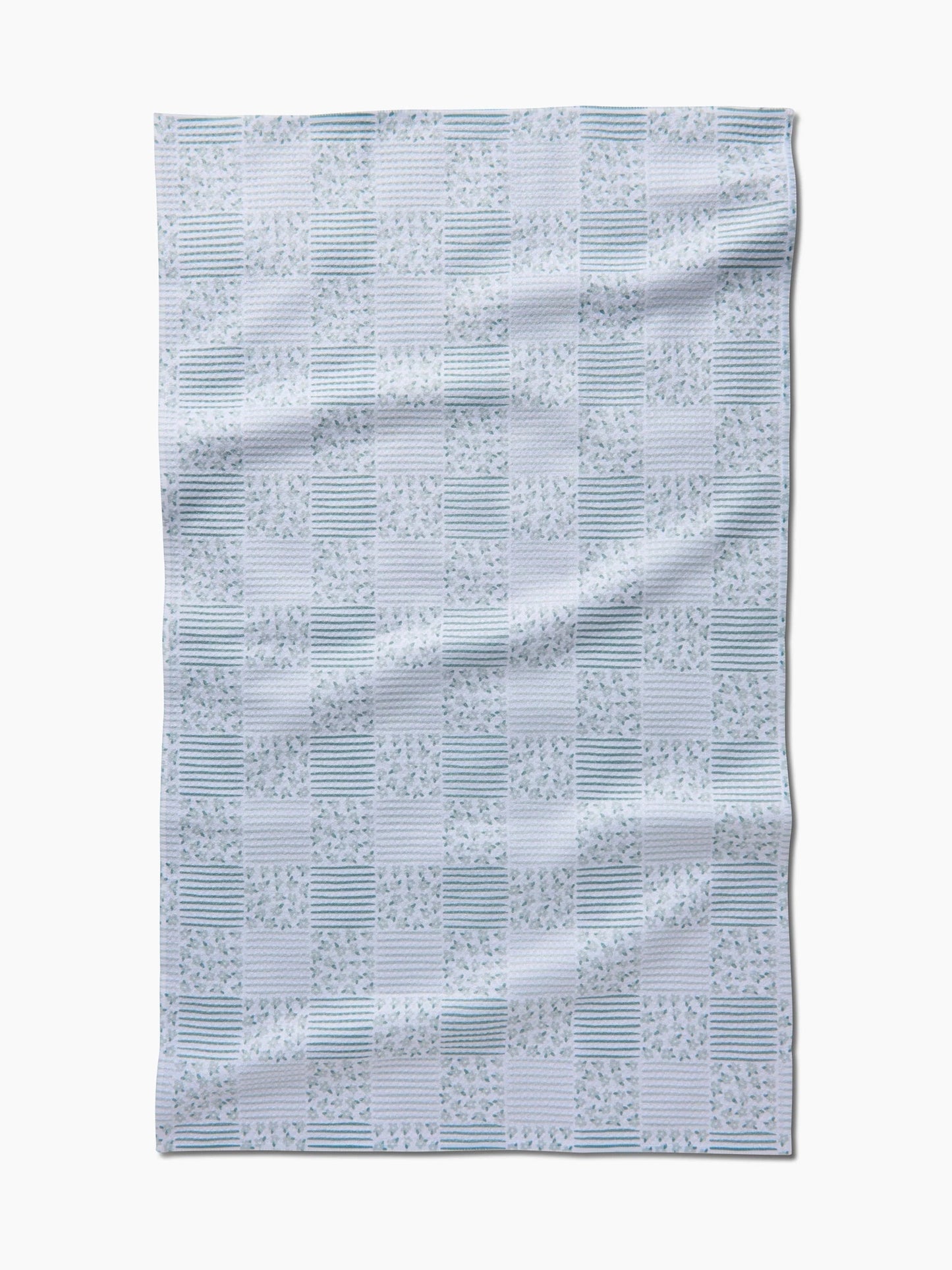 Geometry Mini Flowers and Stripes Check Green