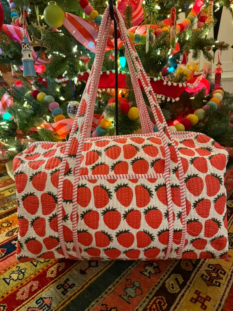 Quilted Block Print Duffel - Strawberry