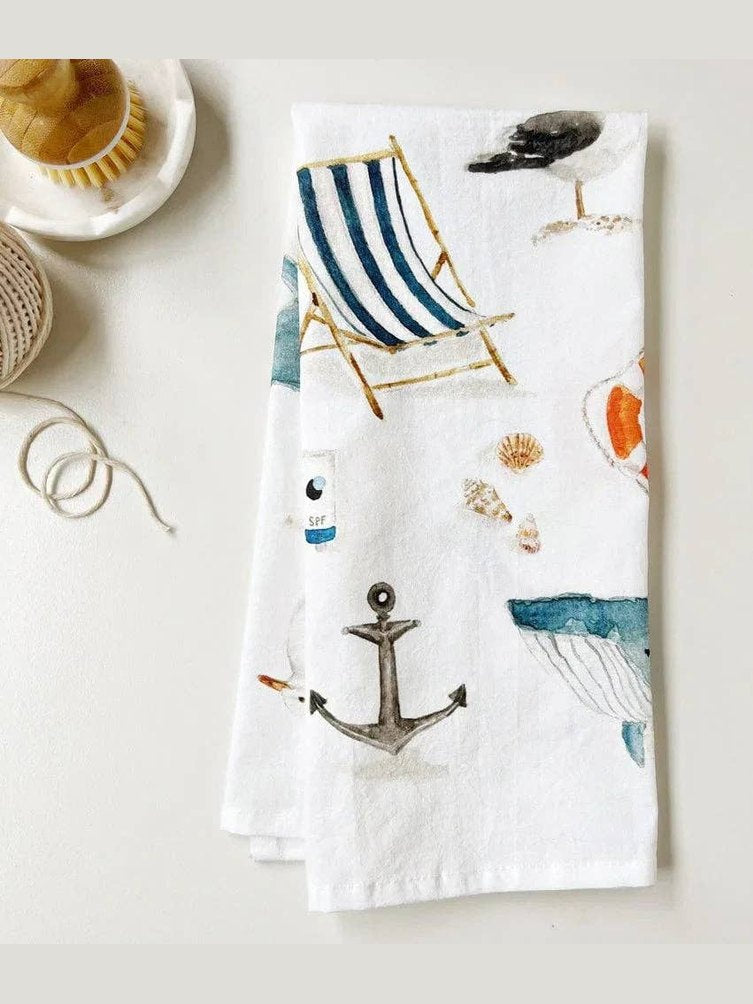 Seaside cotton flour sack tea towel