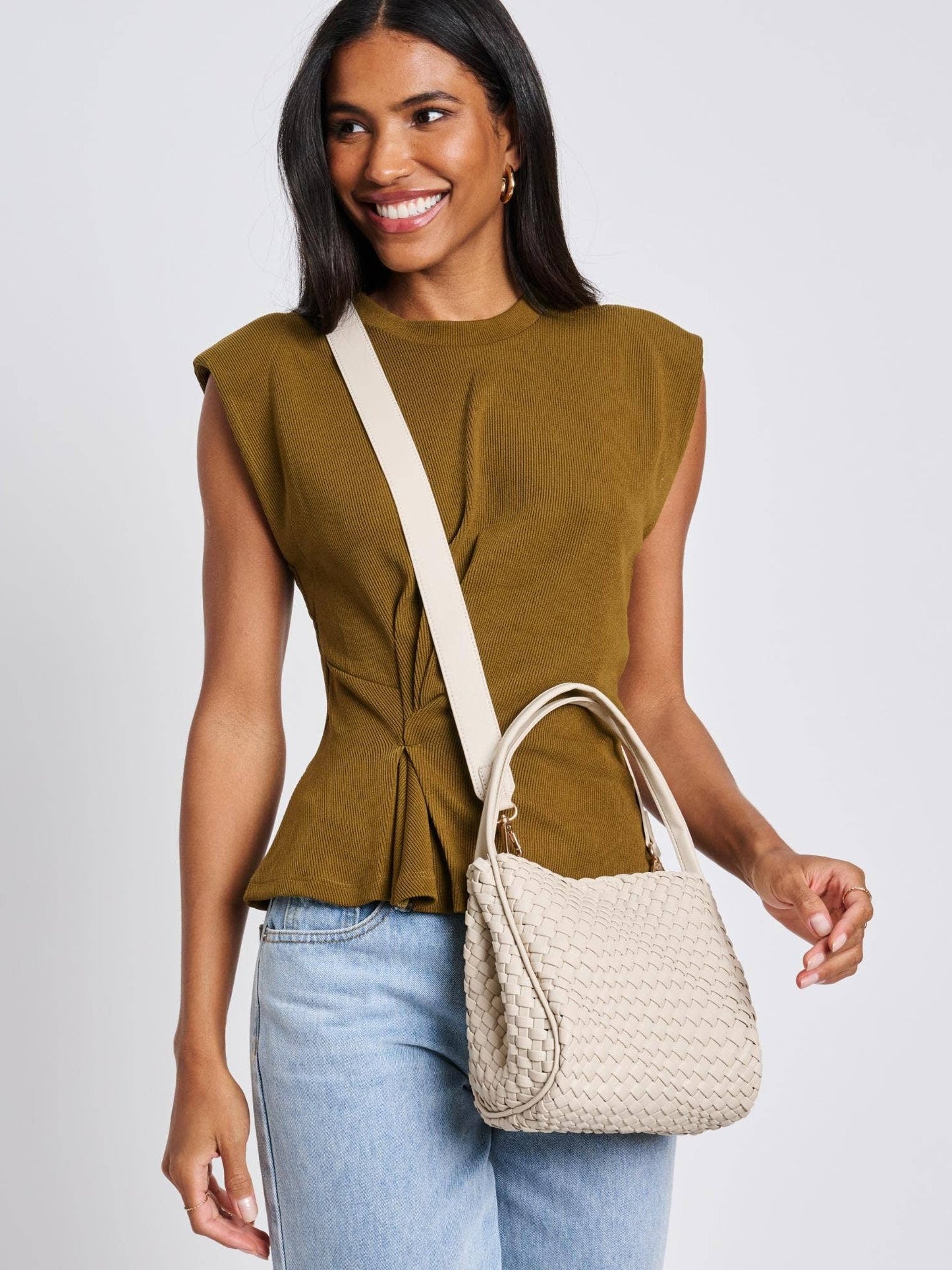 Roxy Woven Double Handle Woven Crossbody: Forest