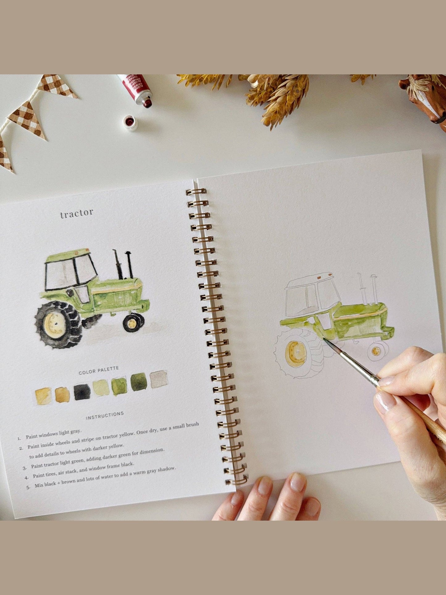 Farm watercolor paint workbook