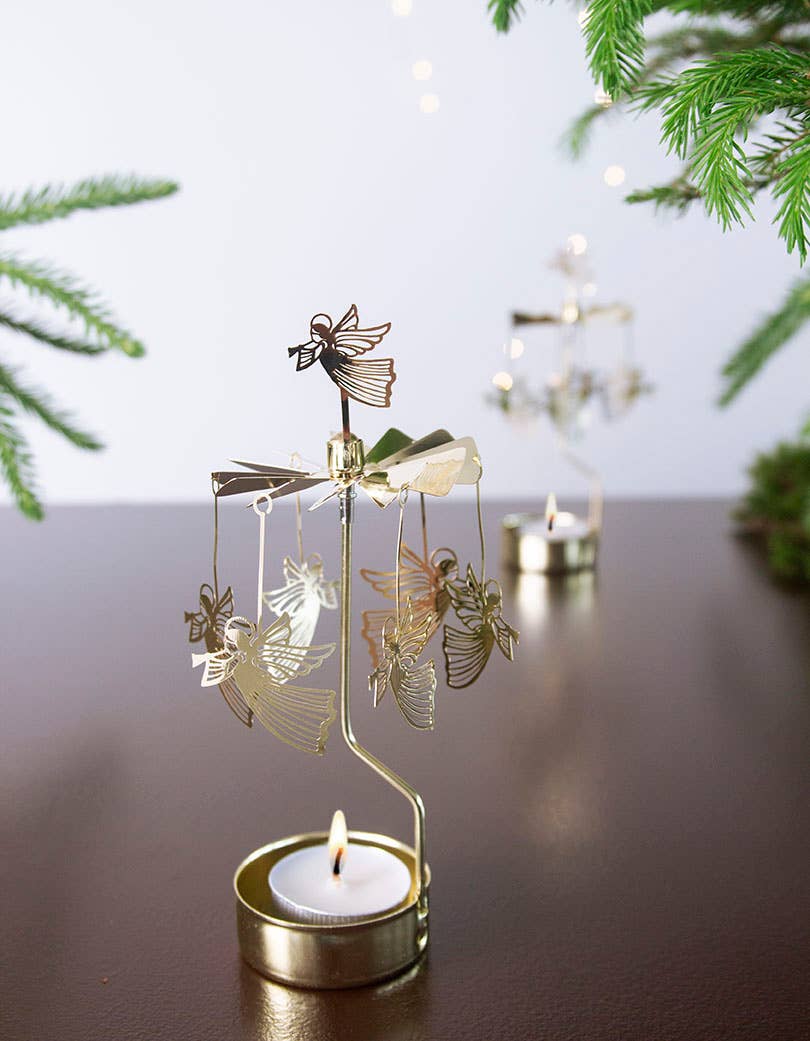 Rotary Candleholder, Flying Angel, Gold