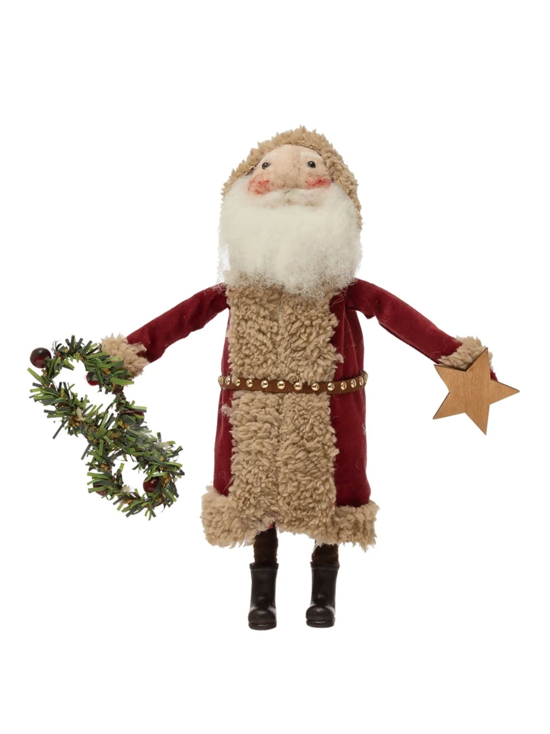 Wool Felt Santa with Star and Berry Garland, Red