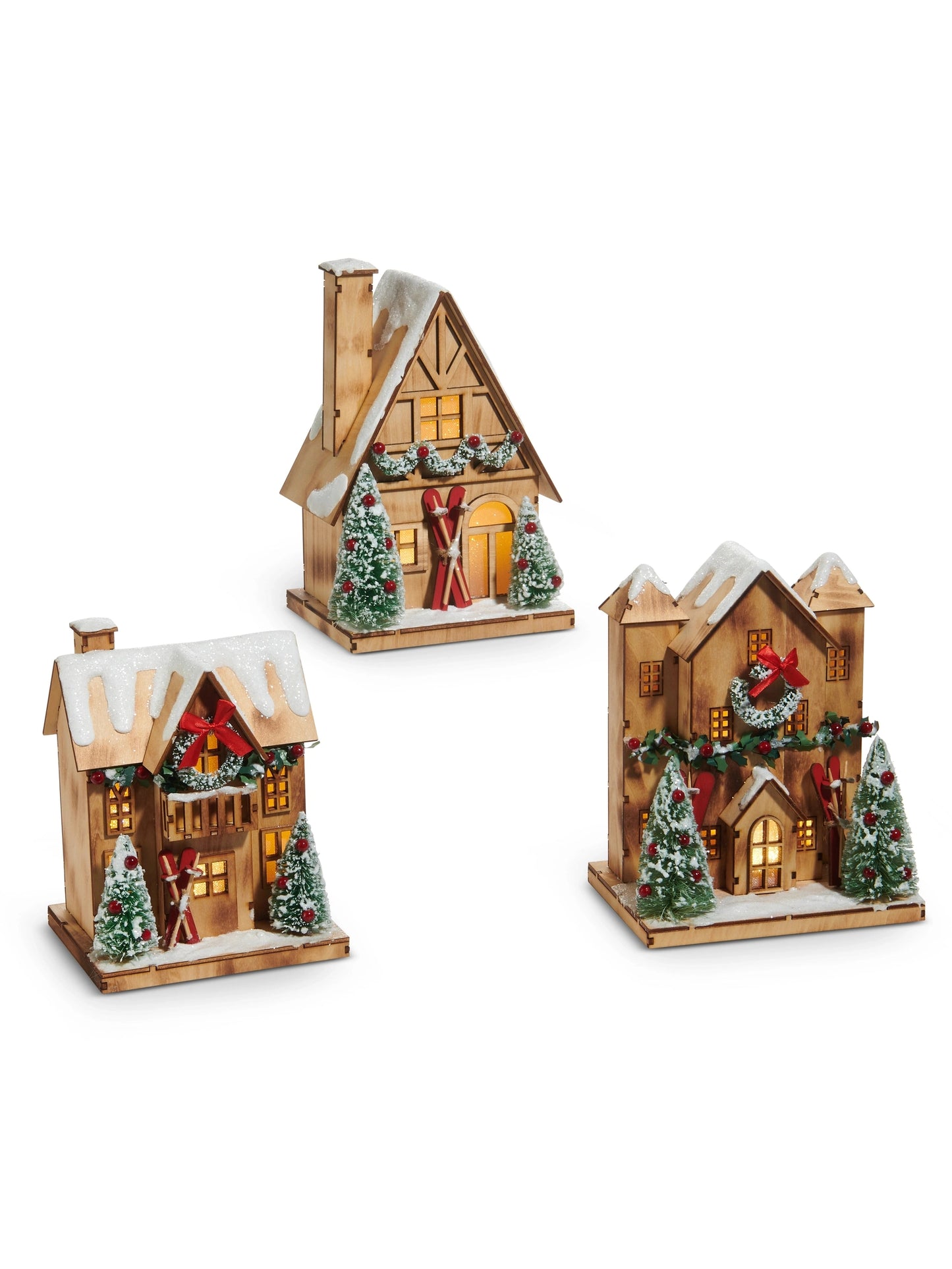 9" Lighted Lodge Houses (Trio)