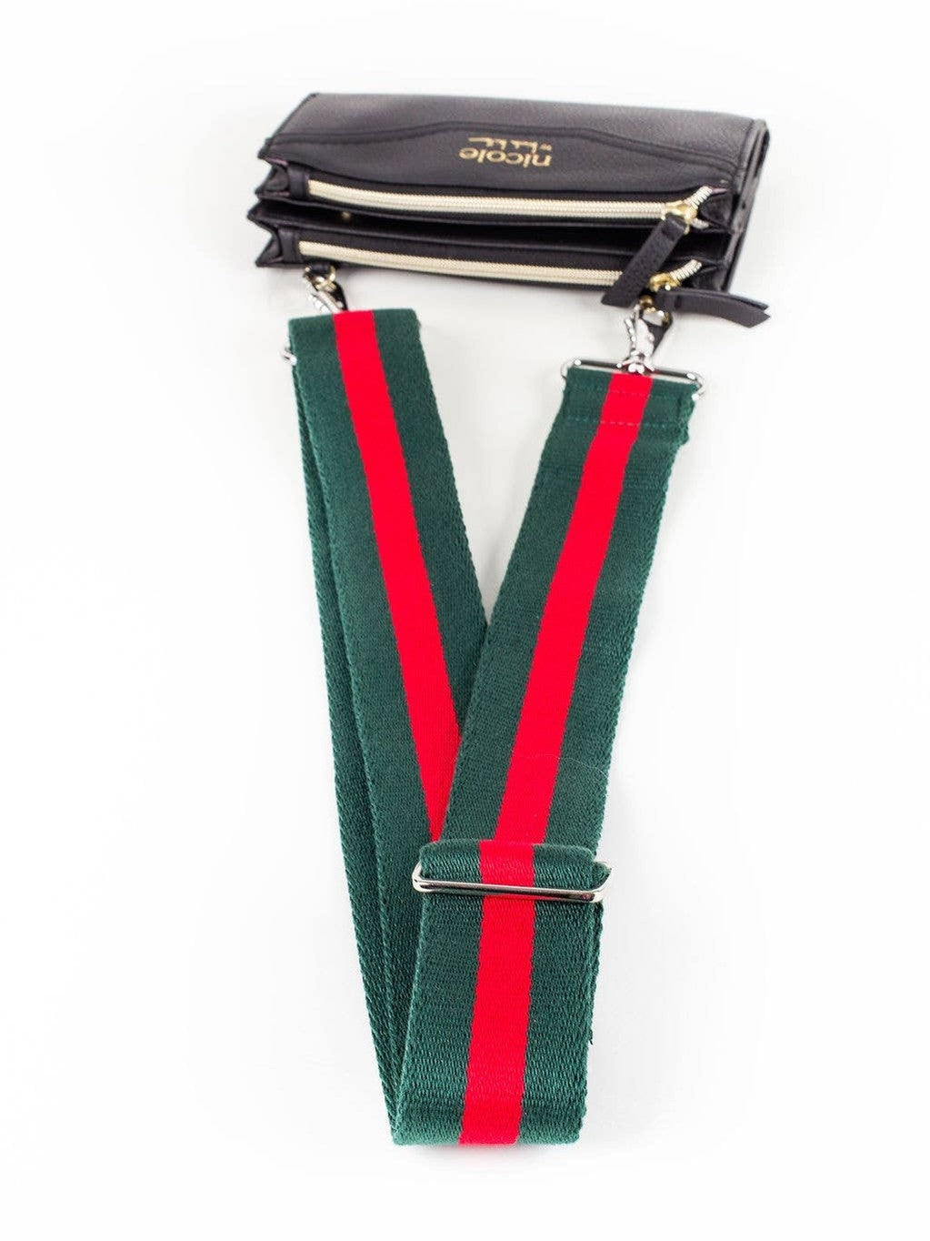 Red Green Stripe Guitar/ Bag Strap w/ Gold Hardware