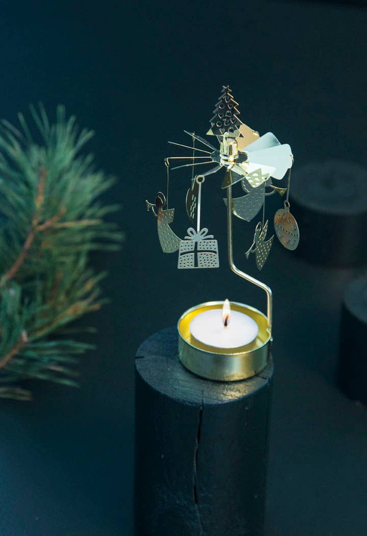 Gold Christmas Medley Rotary Candleholder