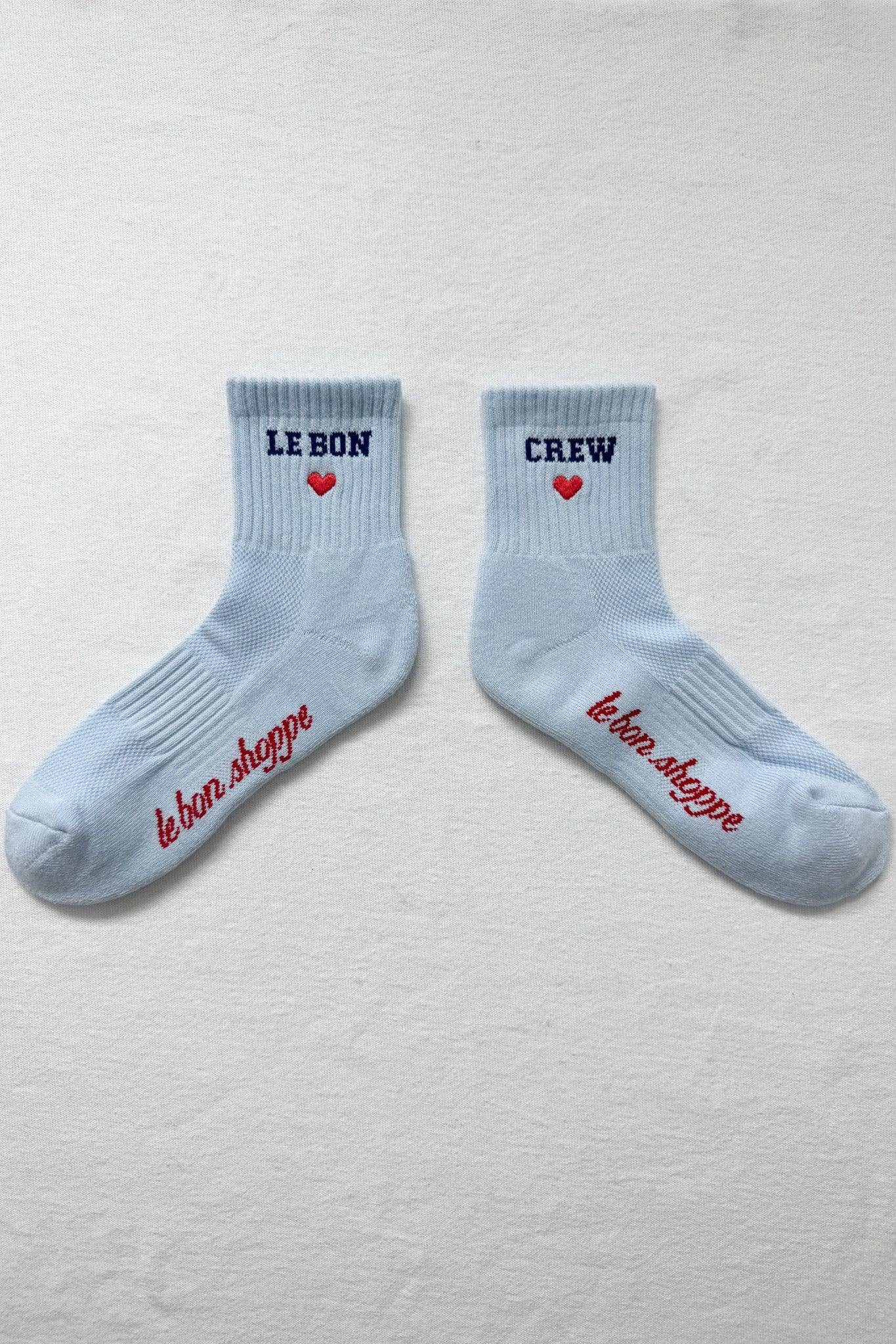 Embroidered Crew Socks: SKY BLUE