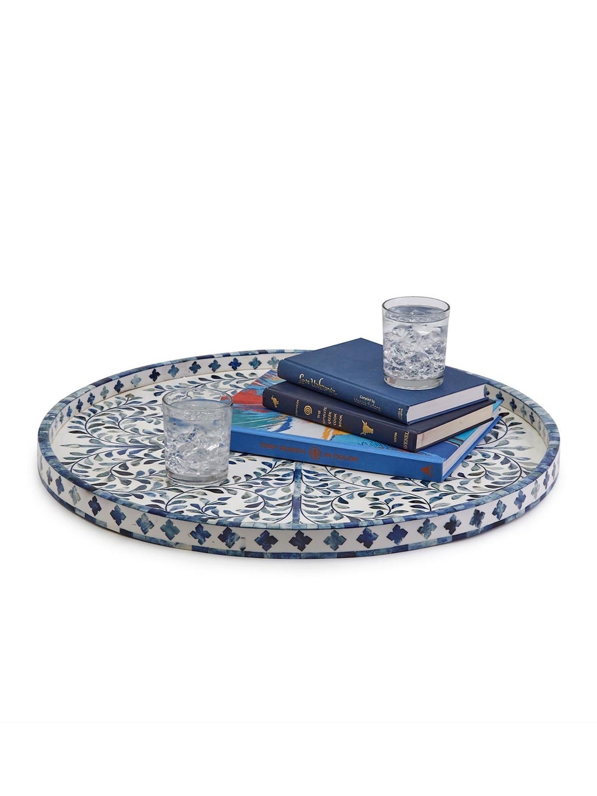 Blue and White Inlaid Decorative Round Serving Tray