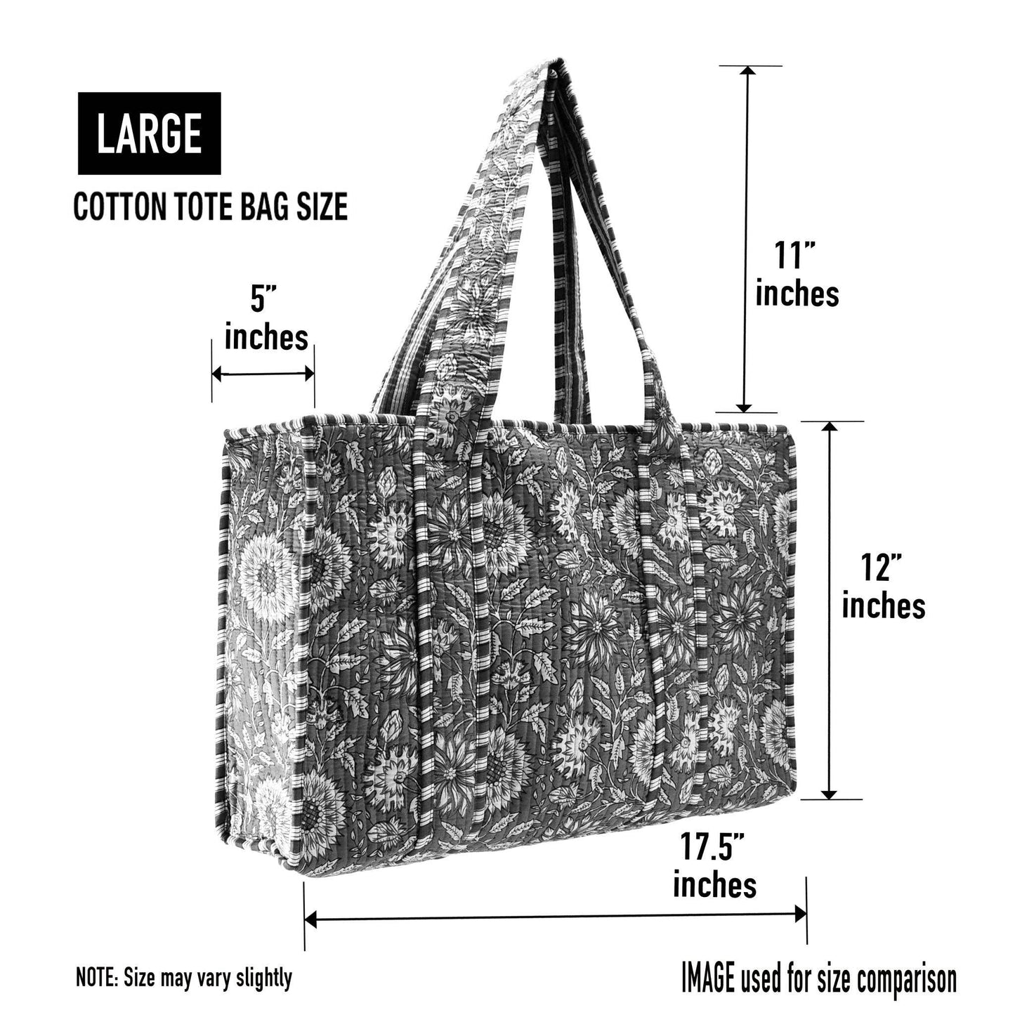 Cotton Block Print Tote Bag- Small & Large: Small