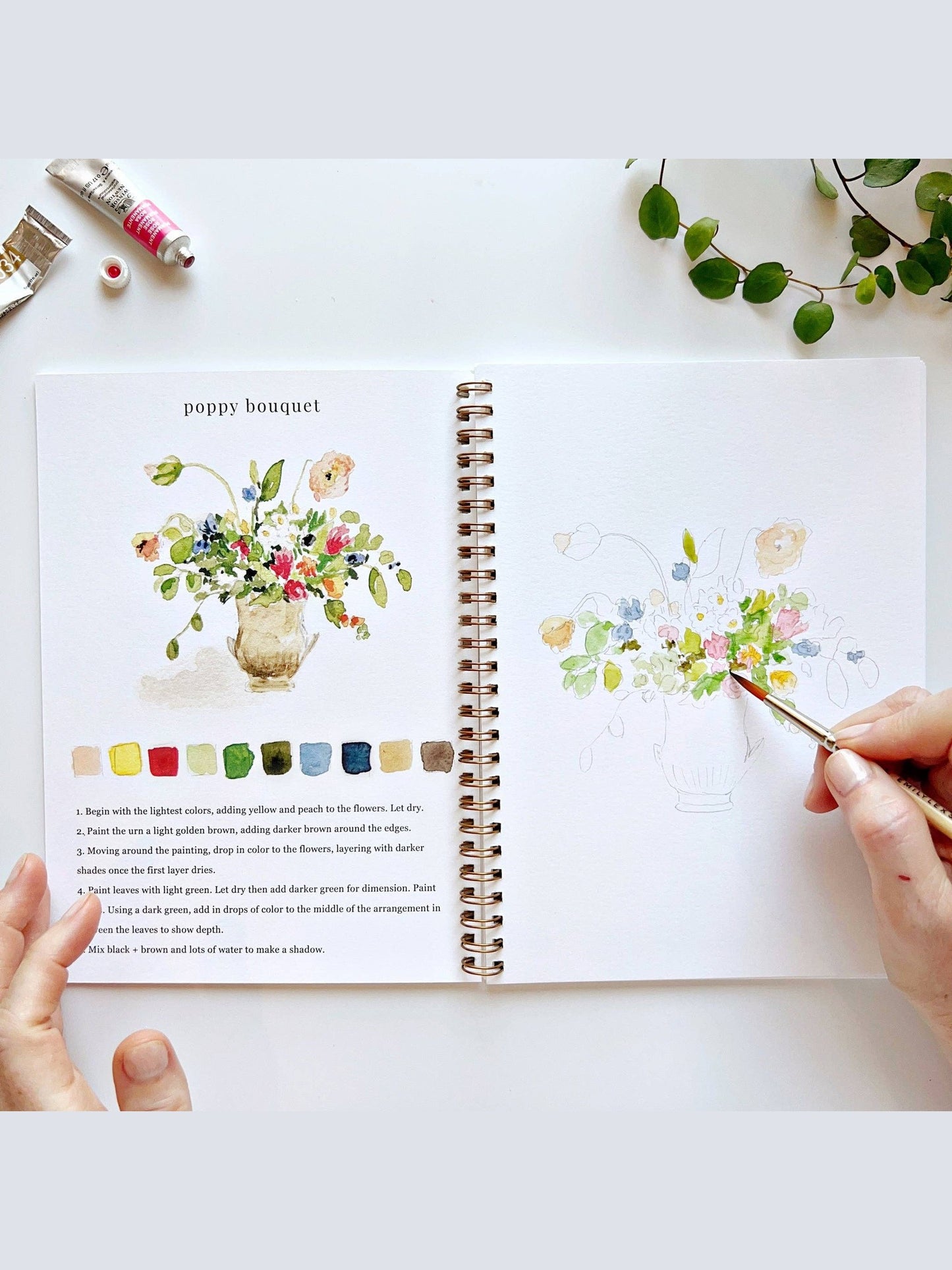 Bouquets watercolor paint workbook