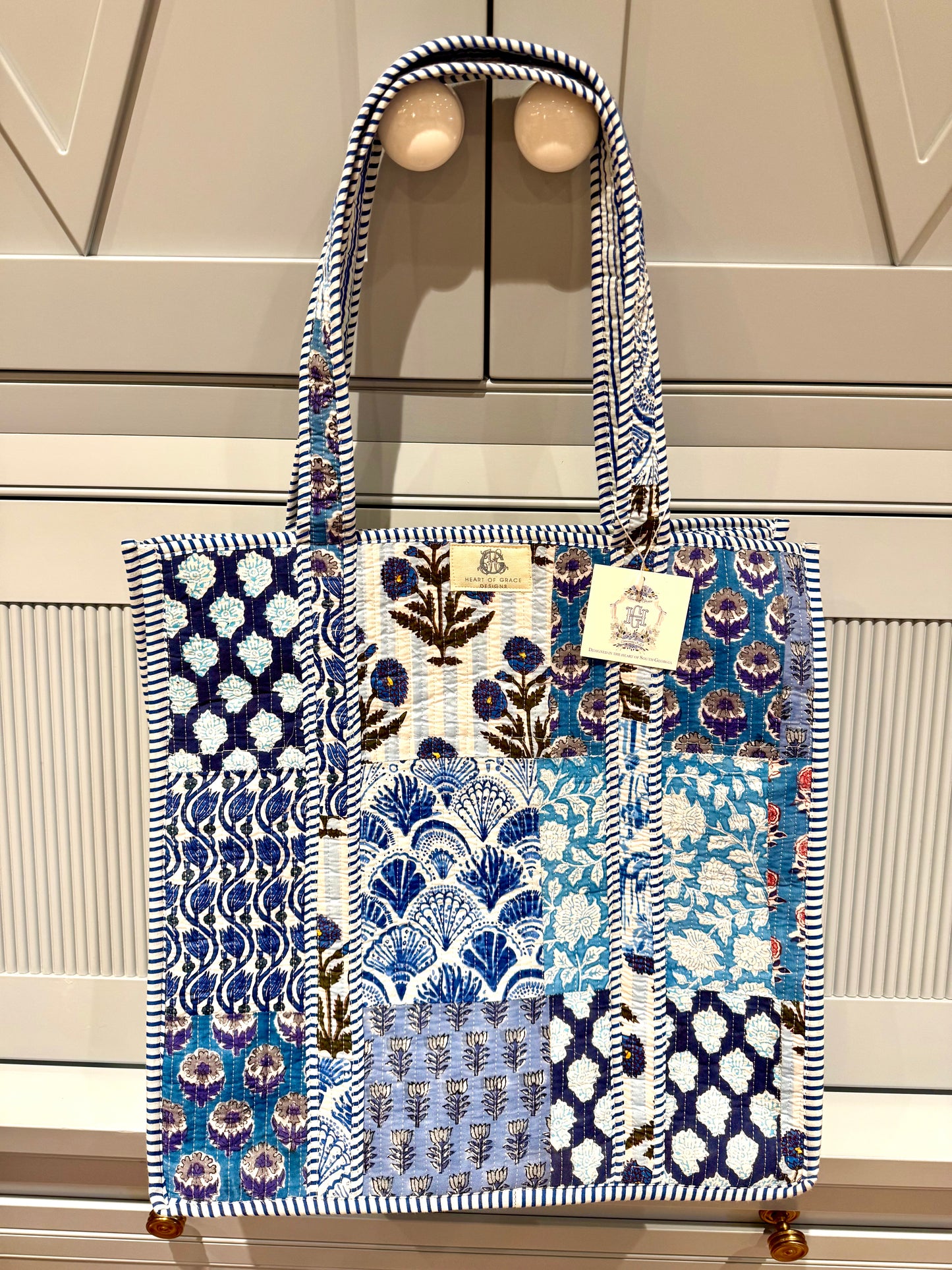 Blue City Quilted Tote Bag