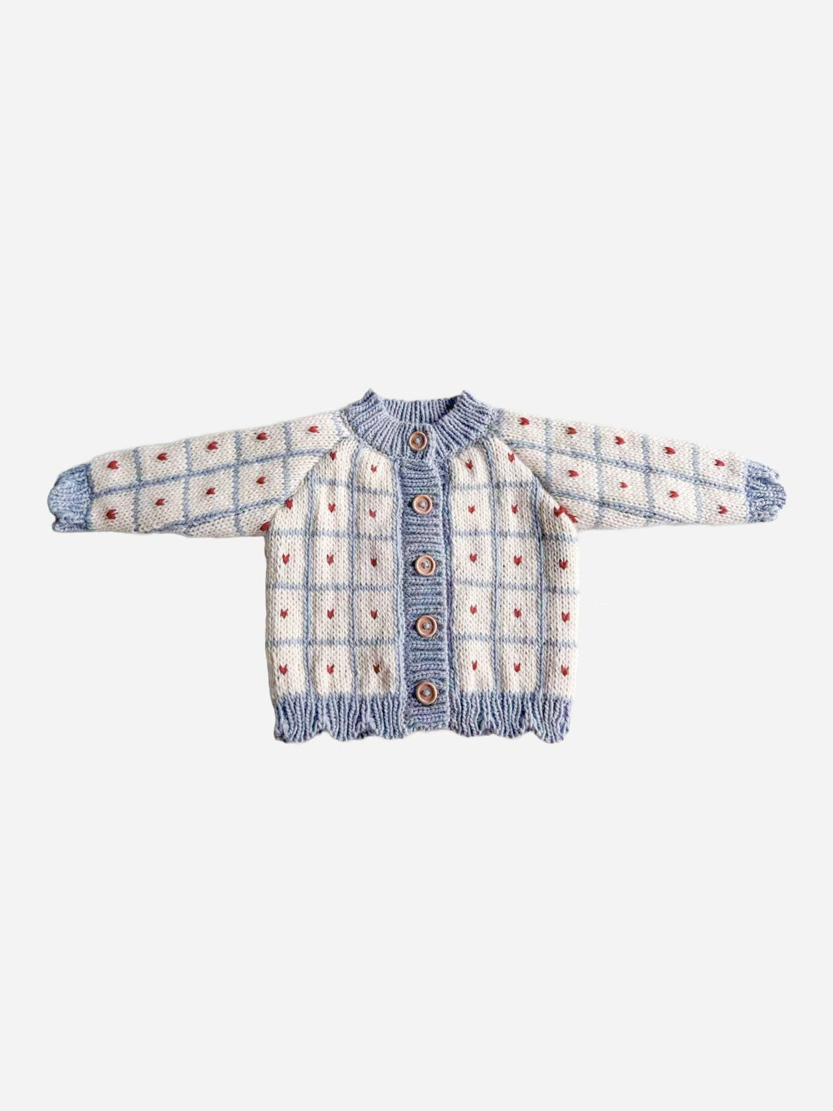 Blue Checkered Windowpane Heart Cardigan