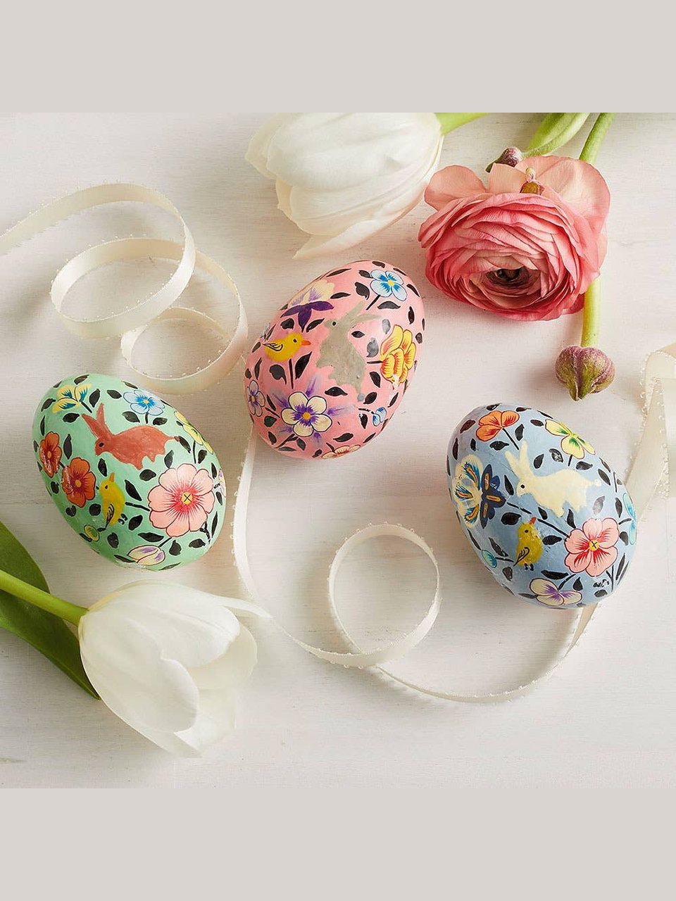 Bunnies & Birds Kashmiri Eggs - Set of 3