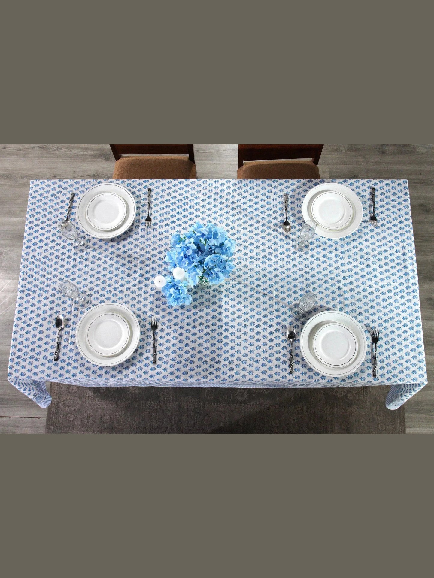 Apatite Blue Hand-Block Printed Cotton Tablecloth
