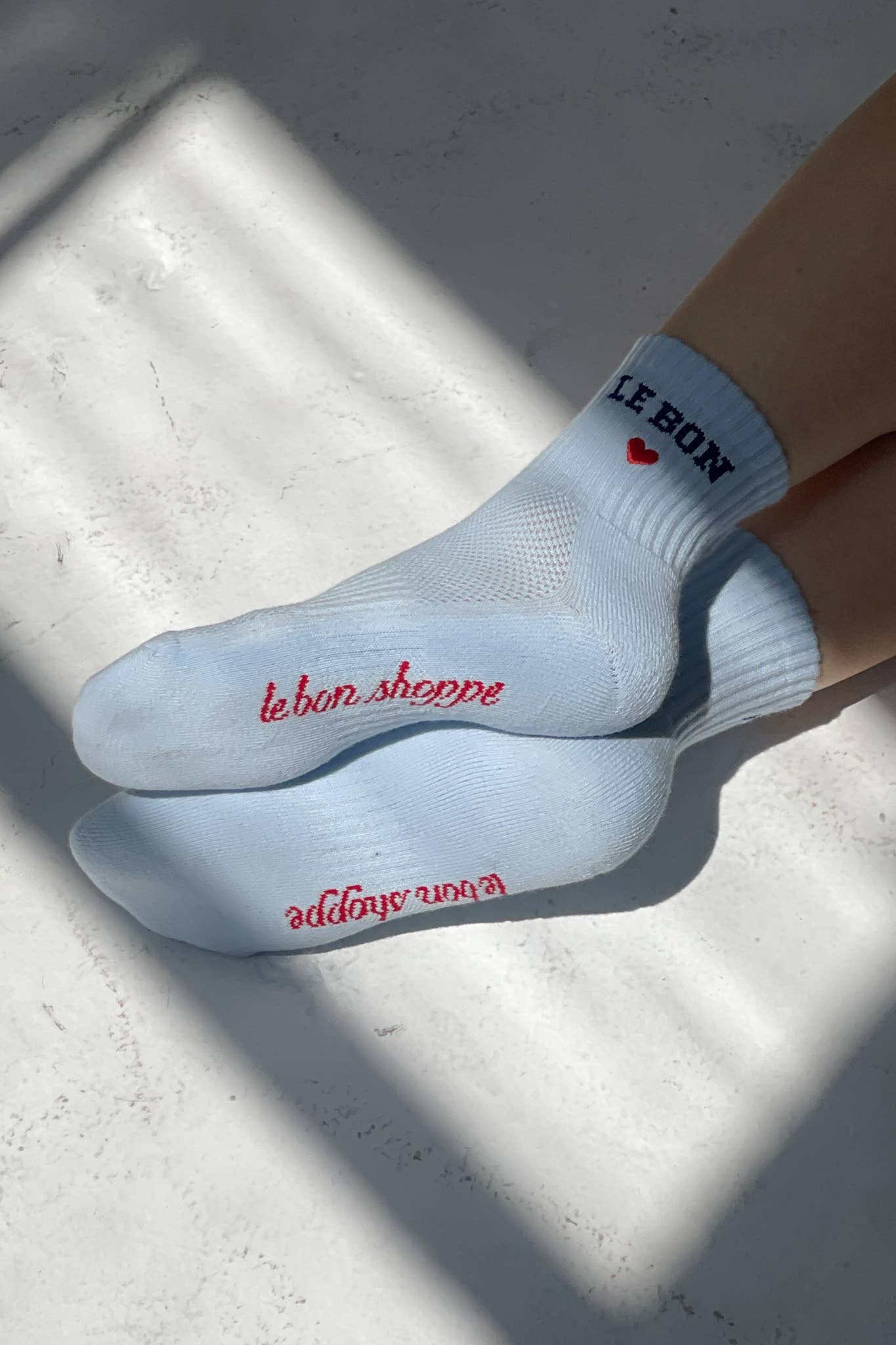 Embroidered Crew Socks: SKY BLUE