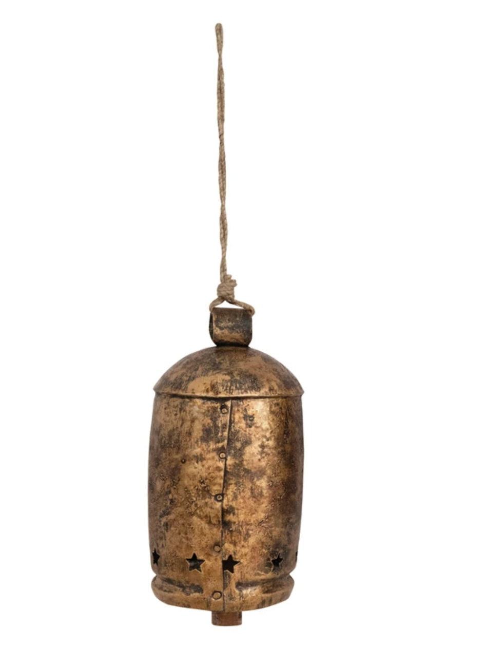 Metal Bell on Jute Rope with Star Cut-Outs (large)