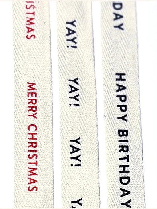 Cotton Herringbone Celebration Ribbon with Text