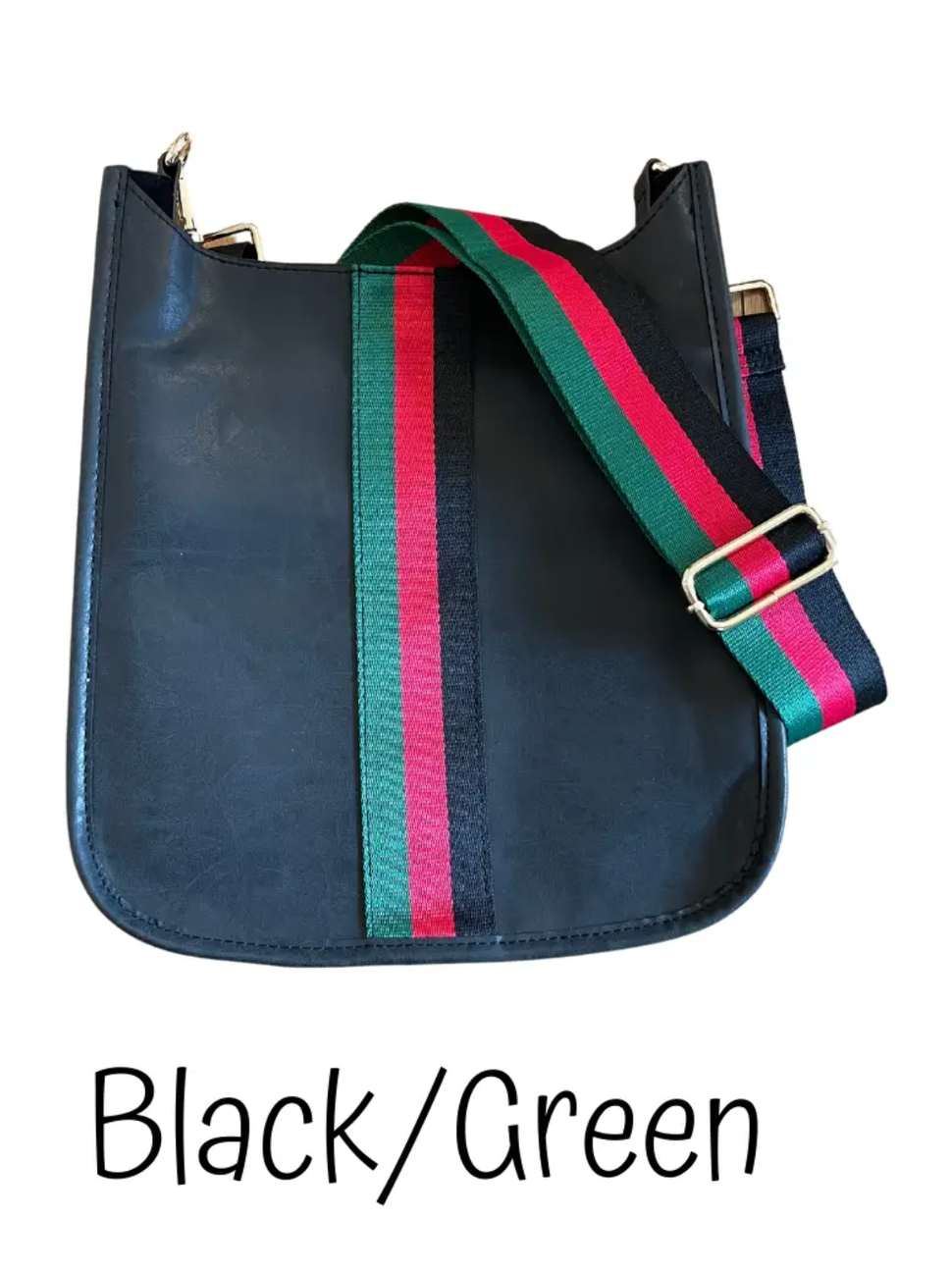Black and Green Manhattan Vegan Leather Messenger Bag