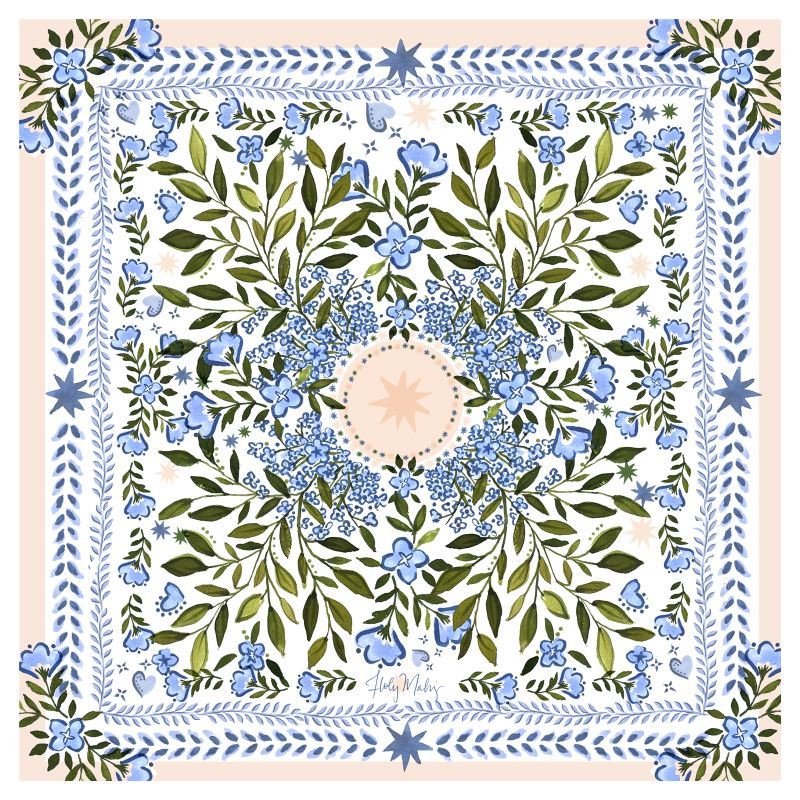 Luxury Custom Blue Flower Green Leaf Star Mahjong Table Mat - Waterproof Anti-Slip Noise Reducing Pad