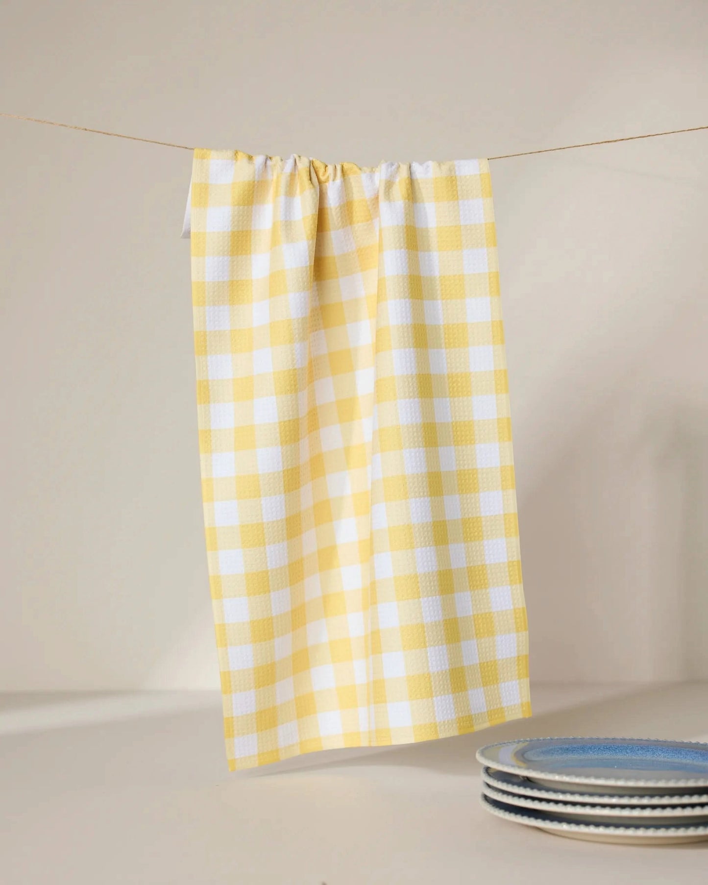 Geometry Lemon Gingham Tea Towel