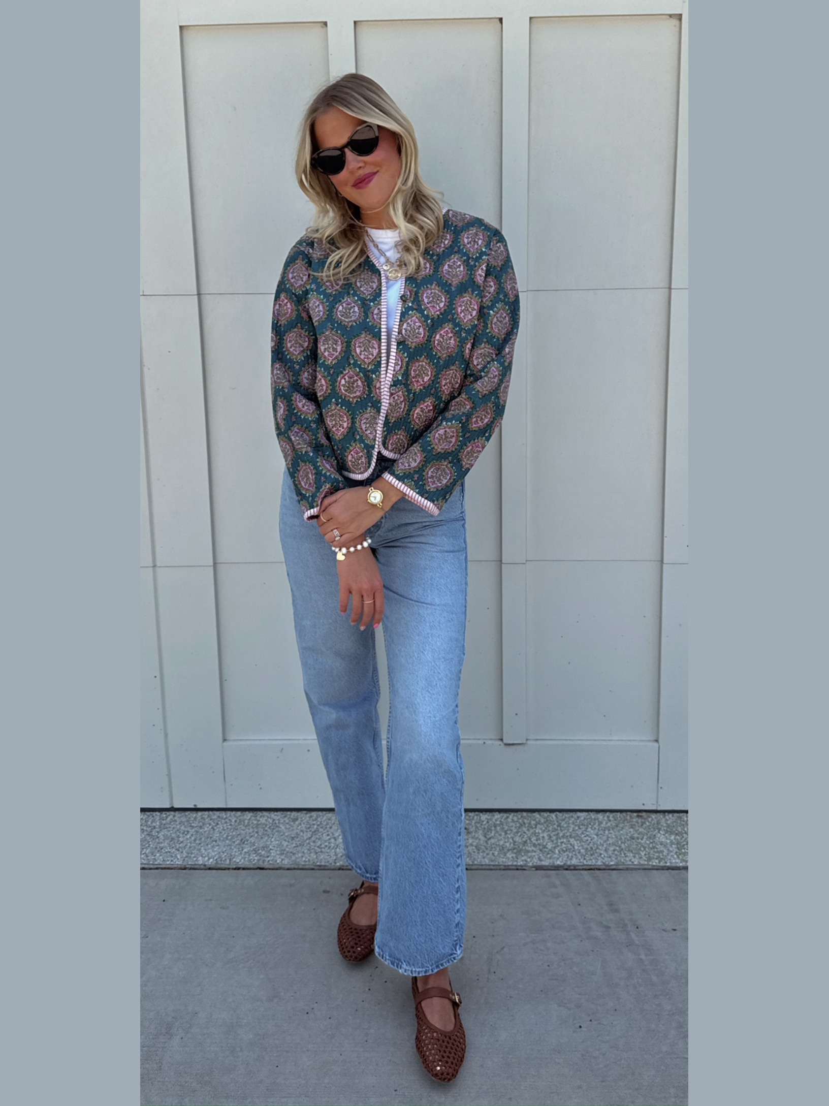 Deep Green and Pink Quilted Block Print Jacket Olio Boutique Deep Green and Pink Quilted Block Print Jacket Olio Boutique