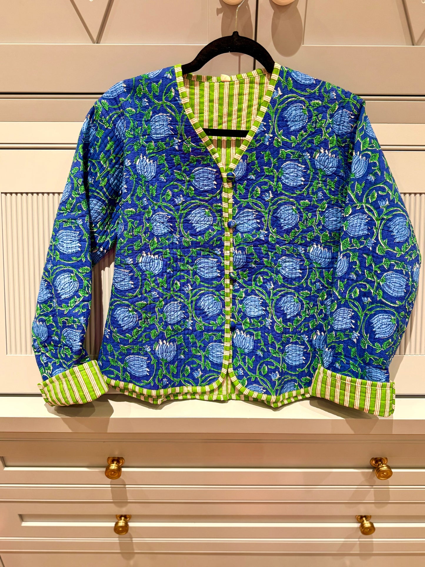 Blues Block Print Quilted Jacket