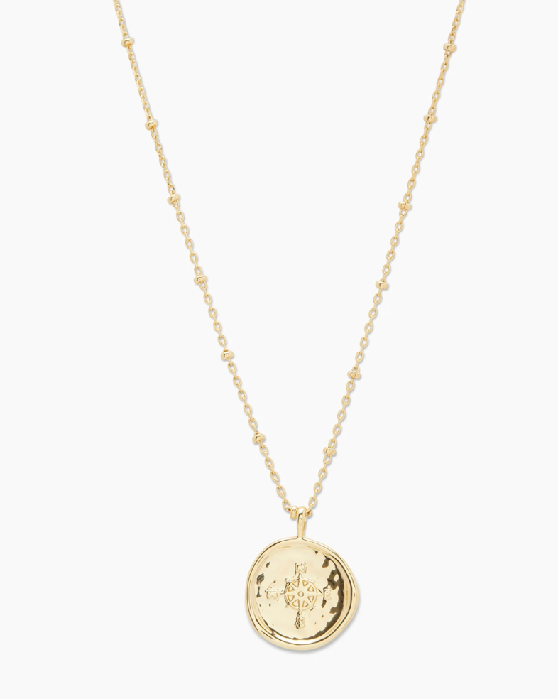 Gold Compass Coin Necklace