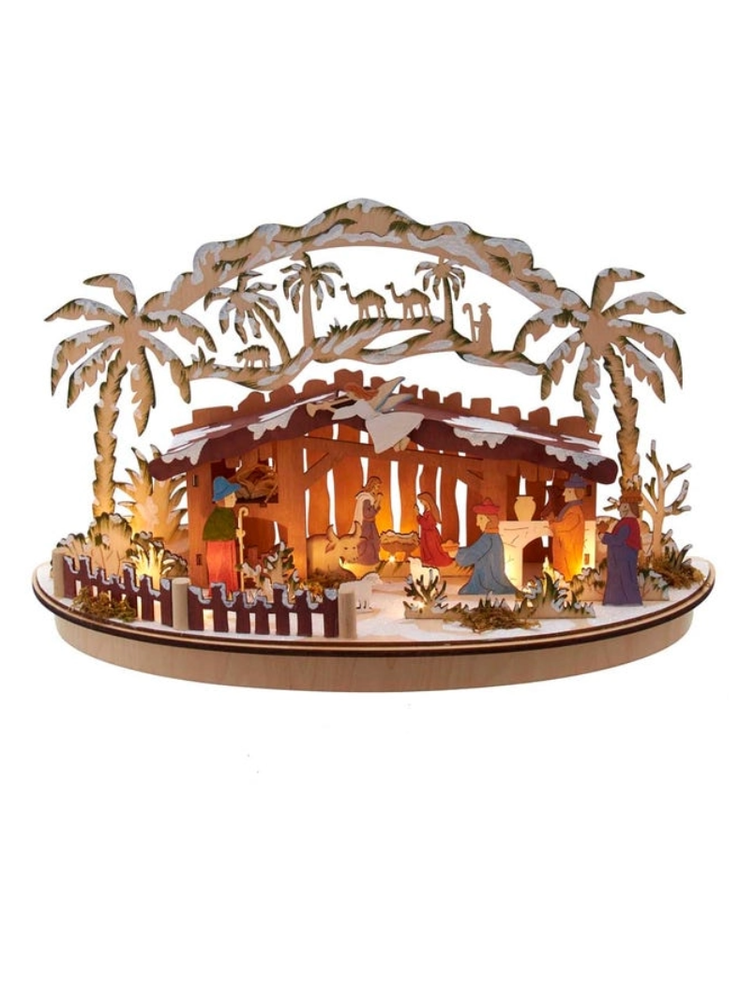 Kurt S. Adler 11 in. Battery-Operated Light-Up Wooden Nativity Scene