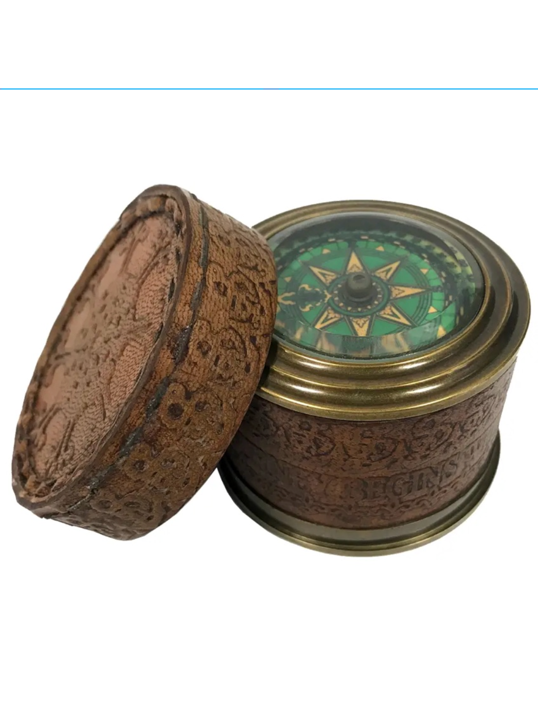 Madison Bay 2-3/4" Brass Compass in Leather - Wrapped Cylinder Case