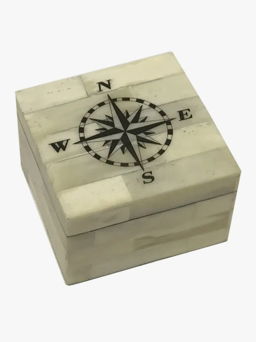 Madison Bay Co. 3-1/4" Compass Rose Scrimshaw Bone Box