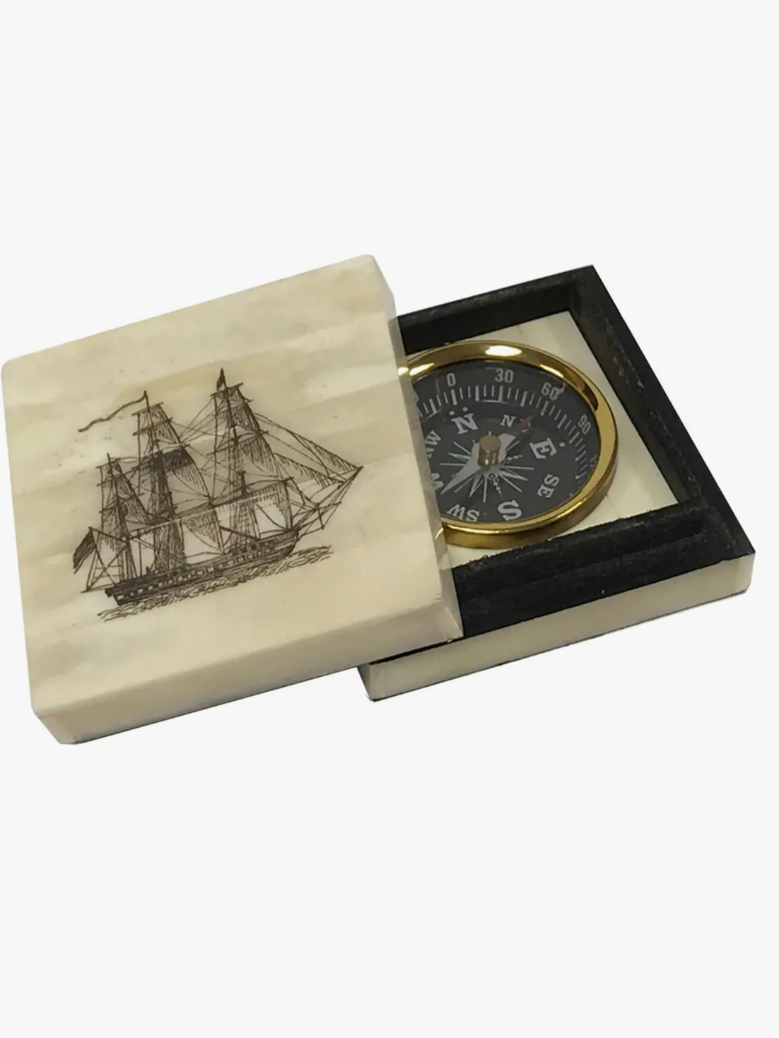 Madison Bay Co. 5-1/4" American Frigate Scrimshaw Bone Box