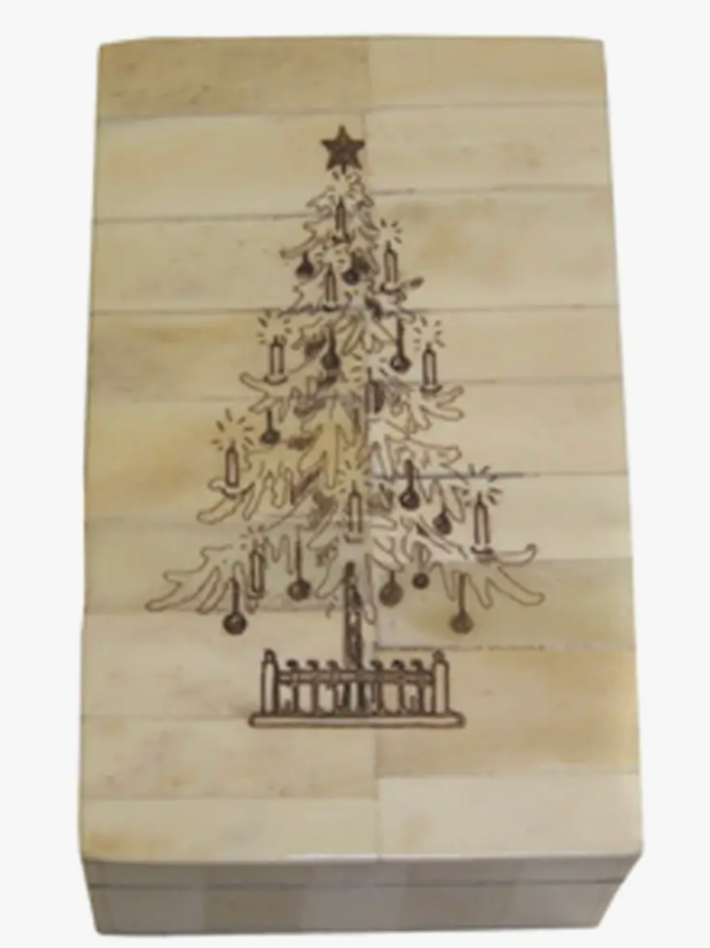 Madison Bay Co. 5-1/4" Christmas Tree Engraved Scrimshaw Bone Box