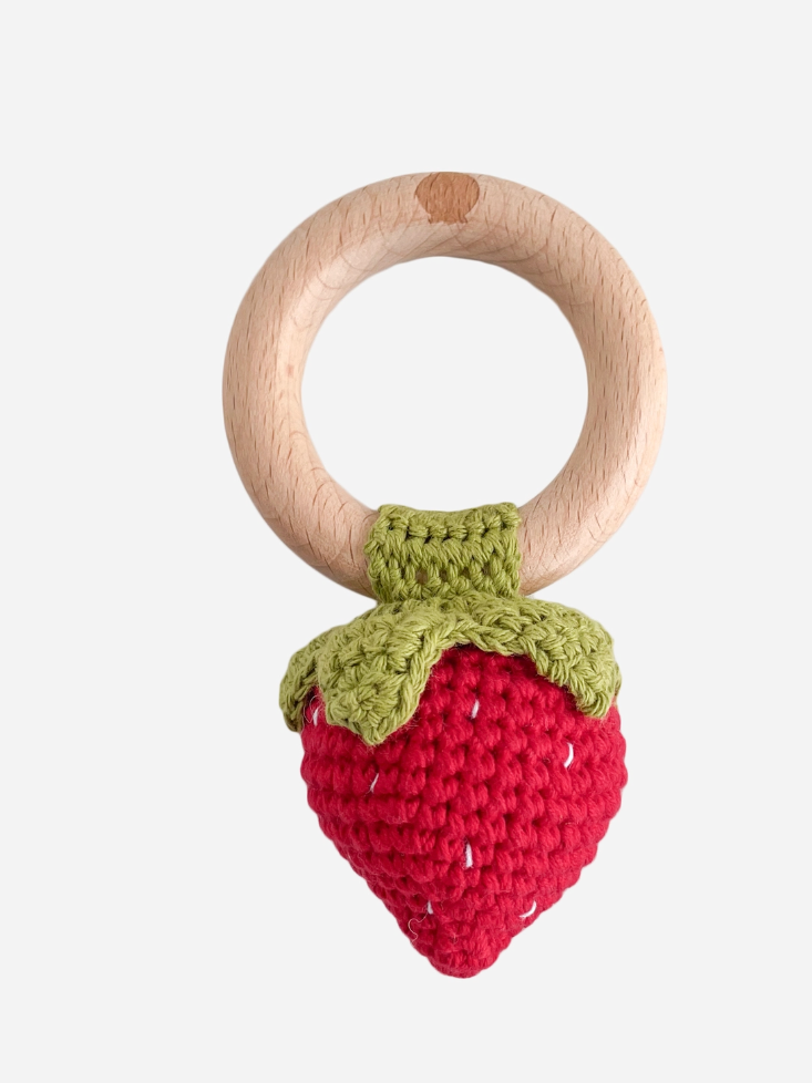Teether Strawberry Red Cotton Crochet Rattle Baby Toy