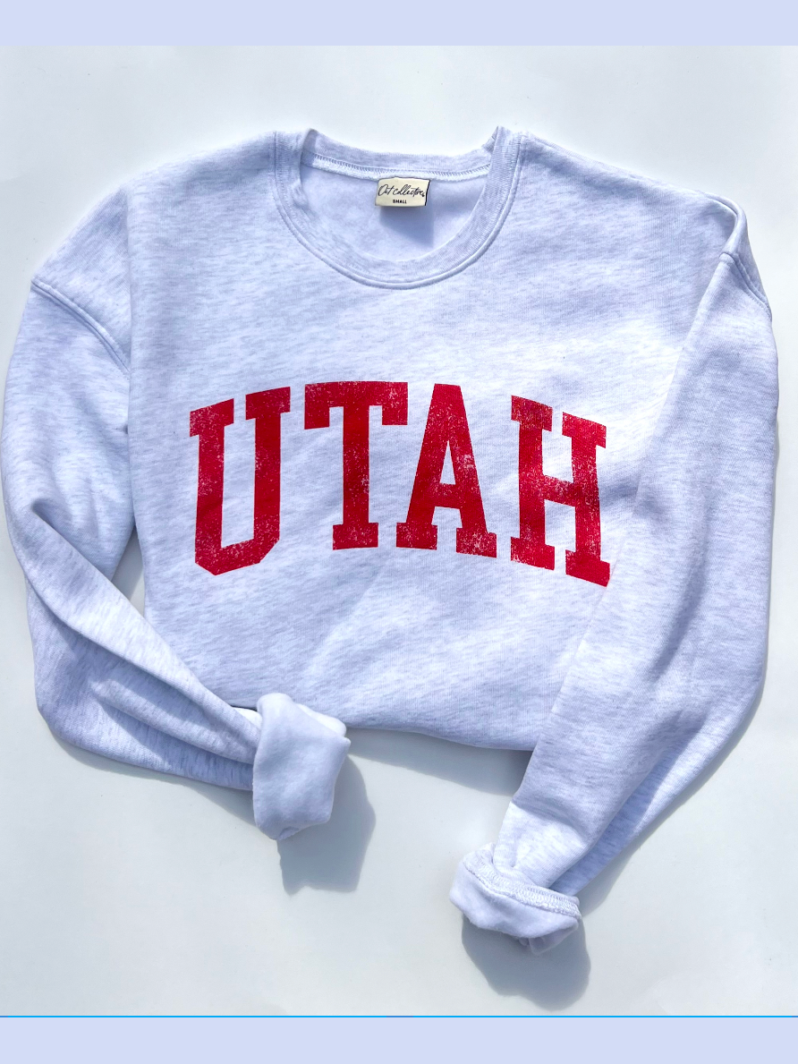 UTAH Graphic Sweatshirt (White Heather w/ Red Print)